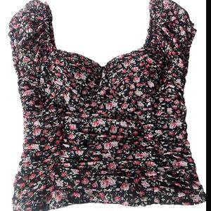 black w pink flower top